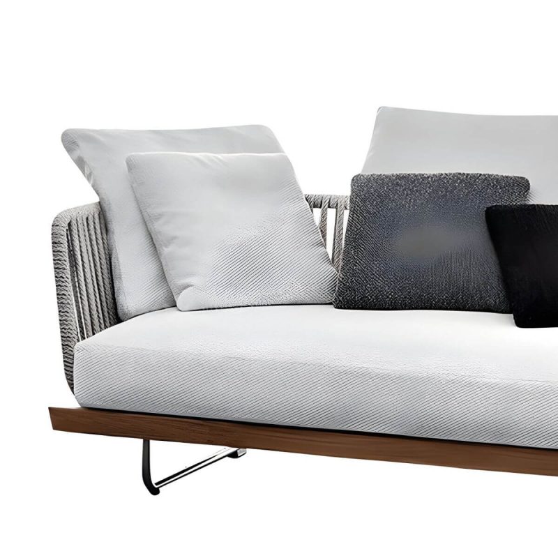 "Tropical Patio Sofa Wood With Cushions Beige Fabric Water Resistant Outdoor Patio Sofa - 60"L x 64"W x 32"H"