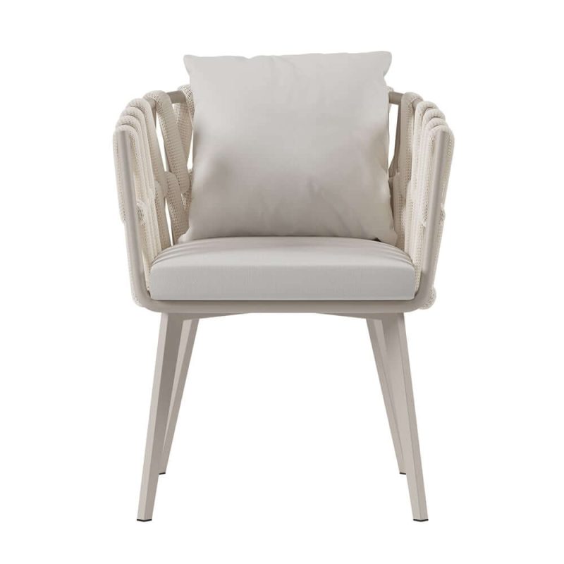 "Set of 2 Hand Woven Rope Outdoor Patio Dining Chair with Cushions in Beige"