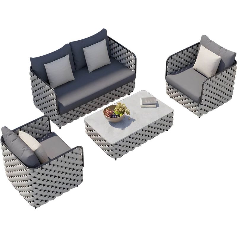"Scandinavian Outdoor Patio Sofa Water Resistant Metal Patio Sofa with Cushions - 2-Seater Sofa"