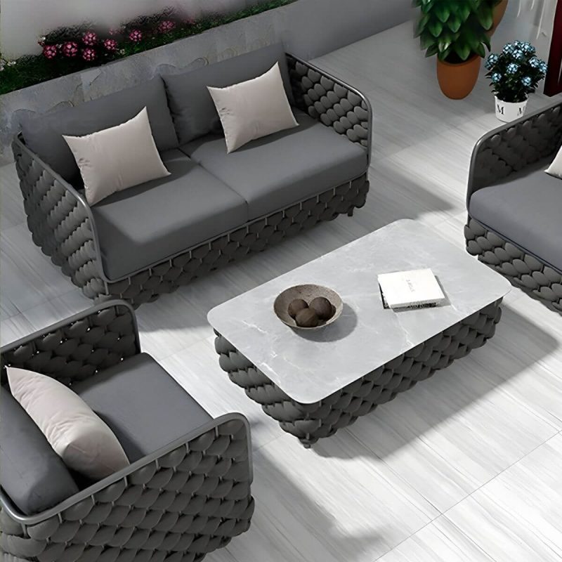 "Black Contemporary Sofa Water Resistant with Cushions for Outdoor - 2-Seater Sofa"
