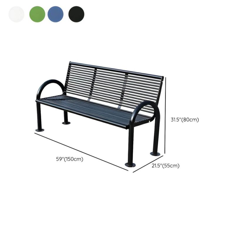 "Dimension of Industrial Metal Park Bench with Waterproof Durability, Arms, and Back - Blue"