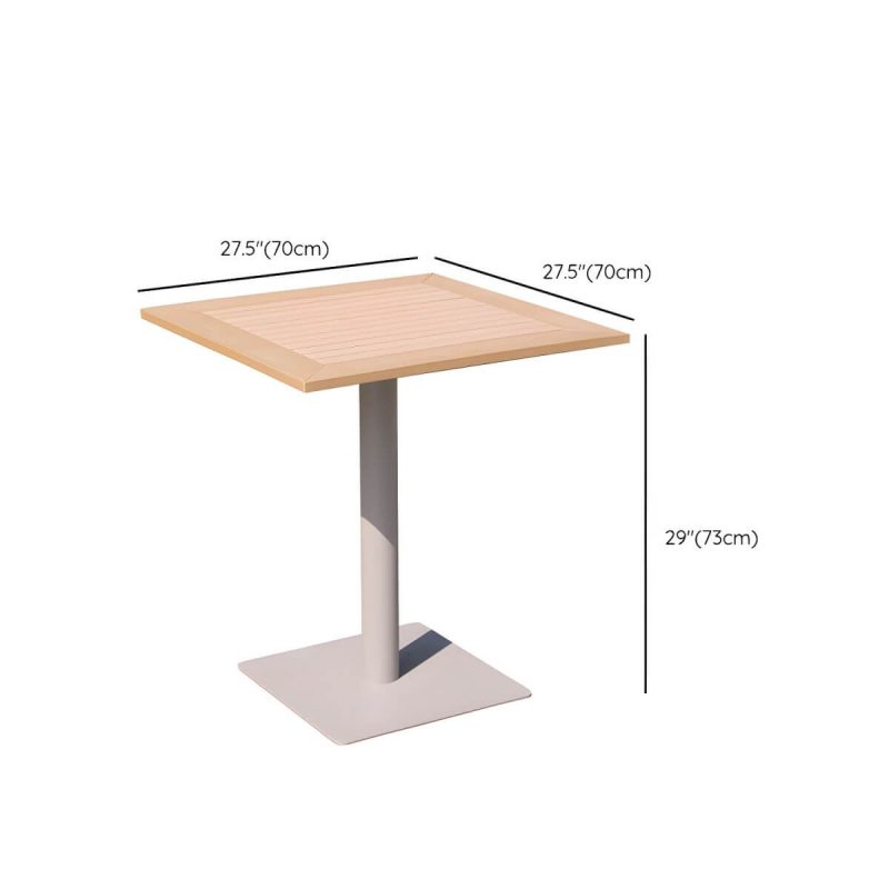 "Dimension of Modern Outdoor Patio Table UV Resistant Dining Table with Metal Frame - Table Only 27.6"L x 27.6"W x 28.7"H Natural Finish Square"