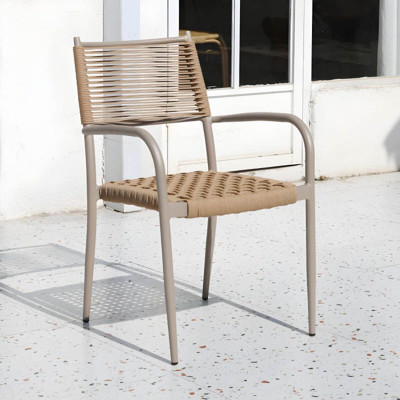 "Aluminum Outdoor Chair Contemporary Arm Chair Outdoor Bistro Chair - PE Woven Rattan 1 Piece"