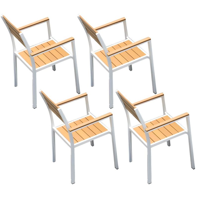 "Contemporary Stacking Metal Dining Armchair with Arm Patio Dining Armchair - Natural Finish 4 Piece Set"