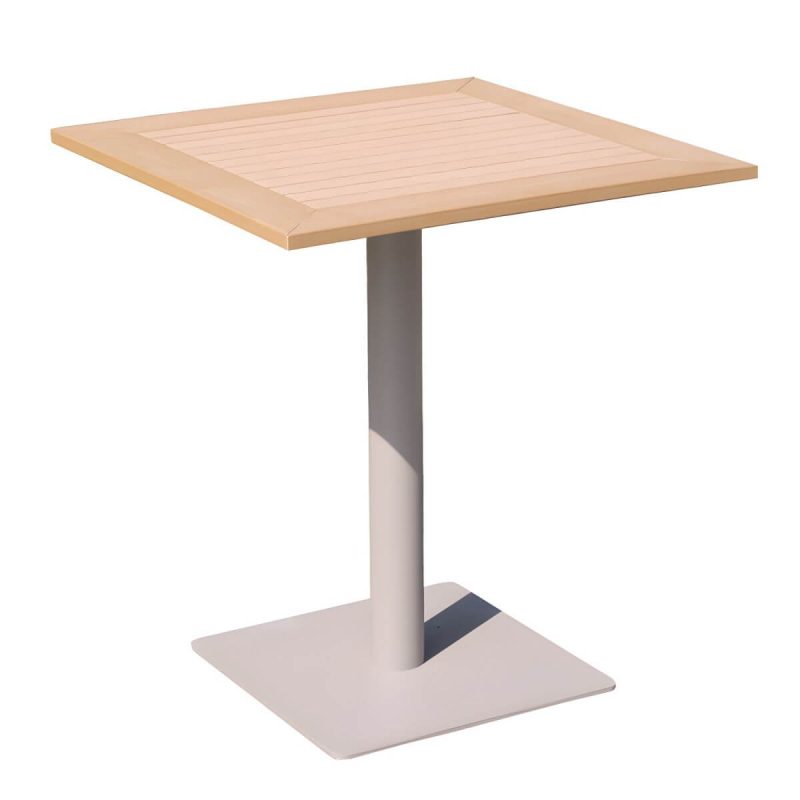 "Modern Outdoor Patio Table UV Resistant Dining Table with Metal Frame - Table Only 27.6"L x 27.6"W x 28.7"H Natural Finish Square"