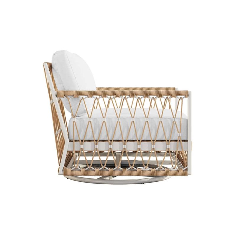 "Ropipe Outdoor Swivel Chair with Hand Woven Rope in Khaki & White"