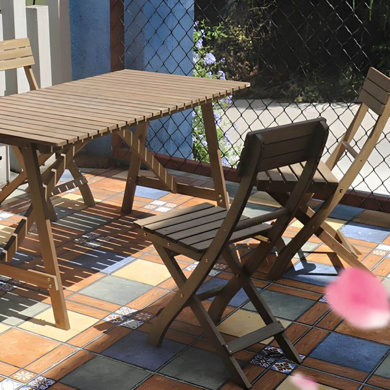 "Brown Solid Wood Patio Table Contemporary Style Rectangular Shape - Table Only"