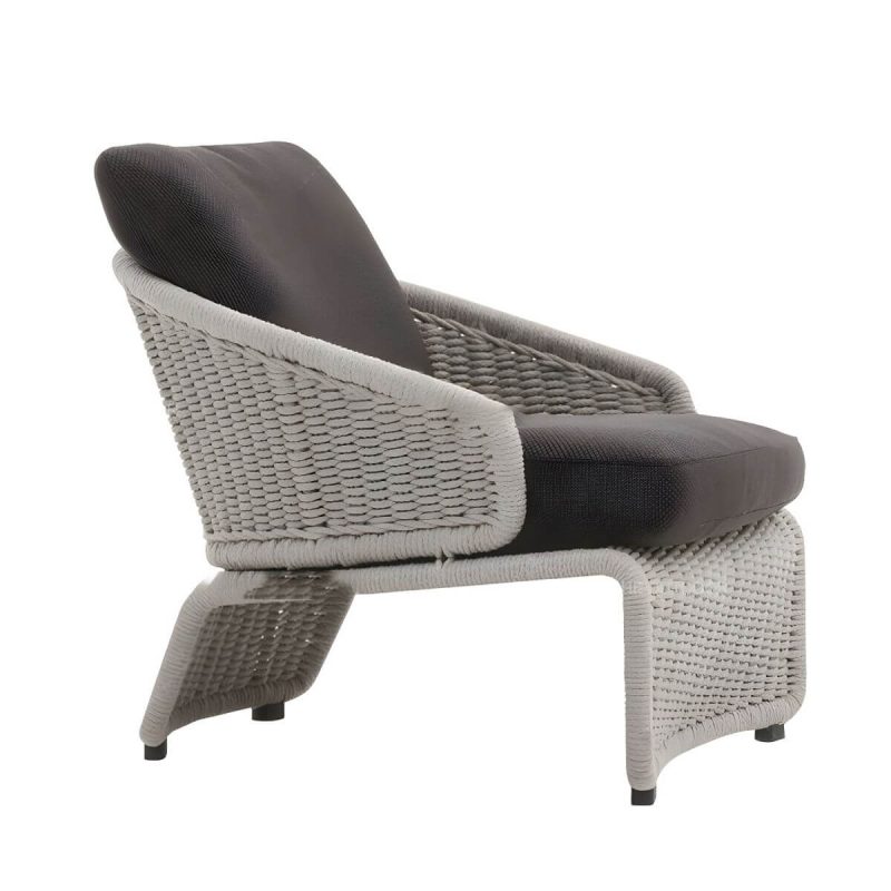 "Modern Gray Metal Frame Light Wood Outdoor Modular Design Sofa with Cushions - 1-Seater Sofa"