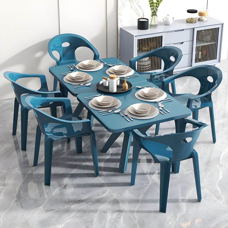 "Waterproof Courtyard Table Modern Square Shape Plastic Outdoor Table - Table Only Green"