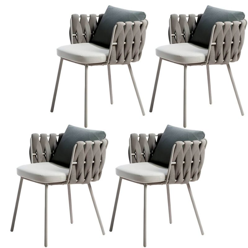 "Modern Dining Side Chair Aluminum Outdoor Bistro Chairs with Arm - Blue/ Gray 4 Piece Set"