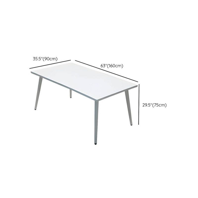 "Dimension of Elegant Weatherproof White Metal Patio Dining Set with Stackable Chairs - Table & Chair(s) 63"L x 35.4"W x 29.5"H 4"