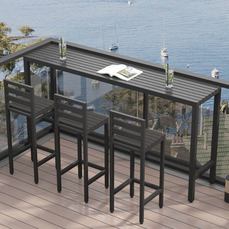 "Contemporary Rectangle Sun-proof Lumber Patio Bar Table in Ink, Without Chairs, 102.4"L x 15.7"W x 41.3"H"