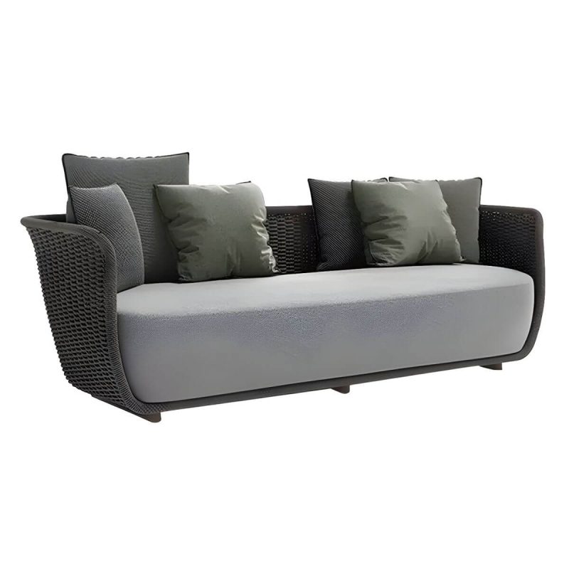 "Scandinavian Linen Sofa with Cushions Water Resistant for Outdoor - Black 3-Seater Sofa"