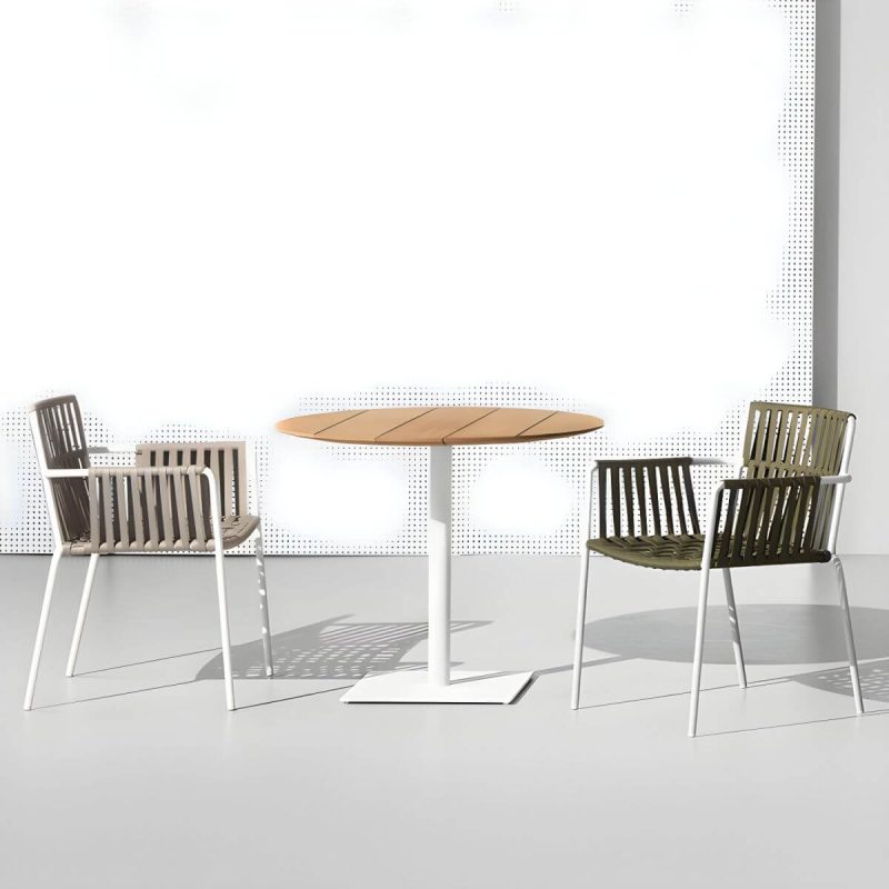 "Contemporary Metal Frame Patio Table Water Resistant Dining Table - Table Only 27.6"L x 27.6"W x 29.5"H Natural Round"