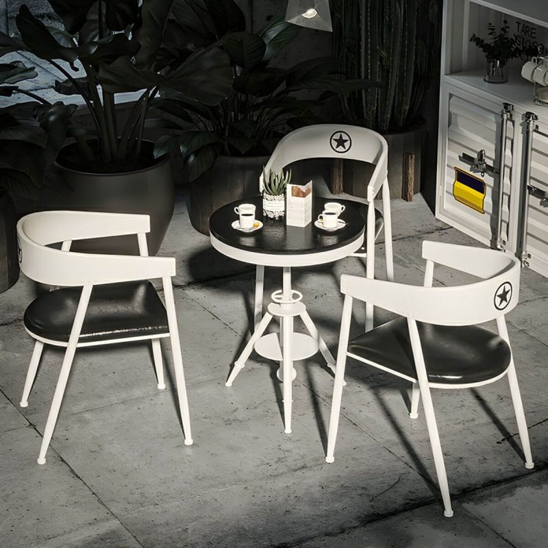 "White Pine Patio Table Contemporary Style Round Shape with Metal Legs - Table Only"