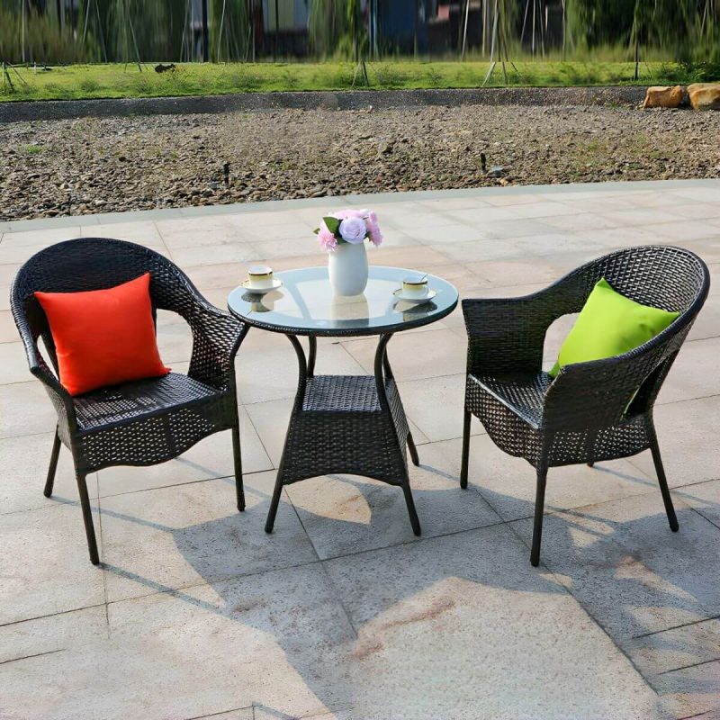"Stackable Traditional Metal Arm Chair with Brown Wicker Back and Rust Resistant Aluminum Frame - 6 Piece Set"