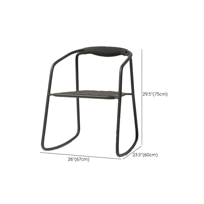 "Dimension of Farmhouse Aluminum With Arm Open Back Stacking Patio Dining Chair - 1 Piece Black Rope"