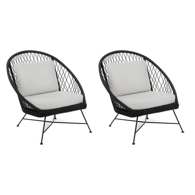 "Tropical Outdoors Dining Chair Rattan Side Chair with Cushion - 33.5"L x 31.5"W x 35.4"H Black 2 Piece Set"