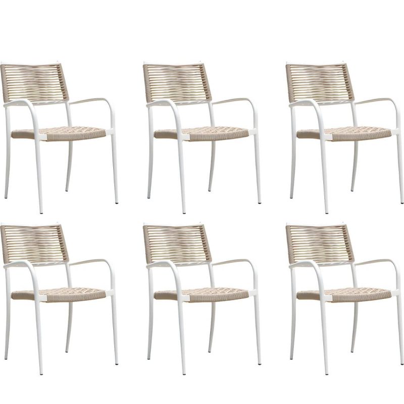 "Stacking Dining Side Chair Aluminum Outdoor Bistro Chairs with Arm - 6 Piece Set"