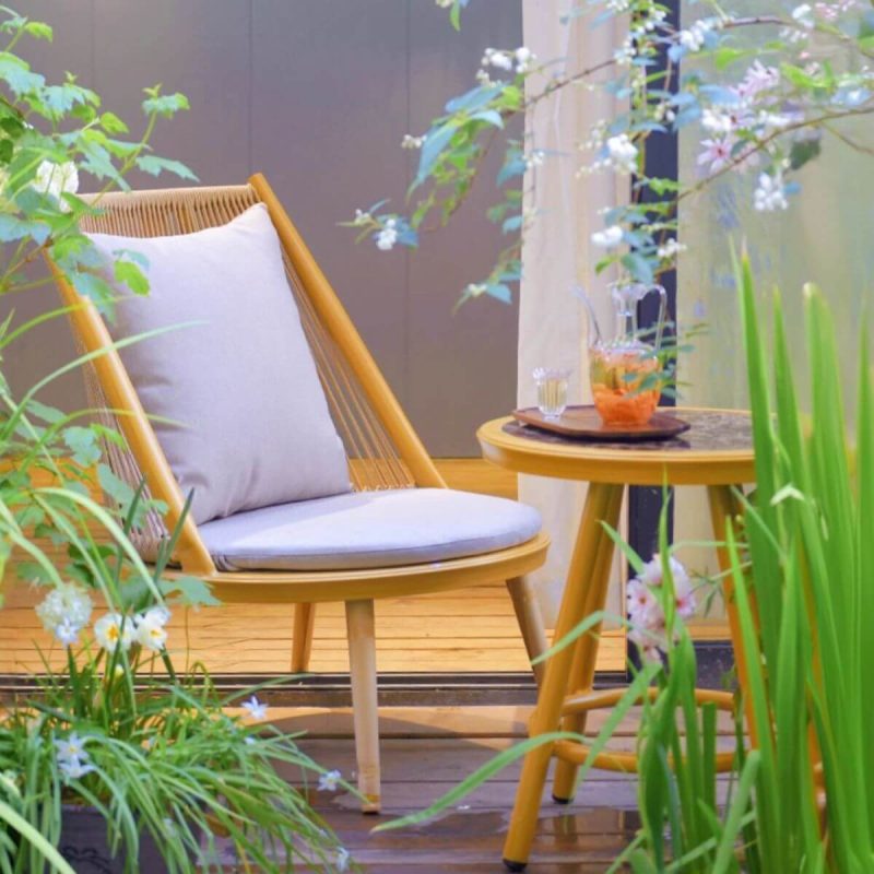 "Casual Aluminum Frame Rattan Outdoor Side Chair with Grey Cushion, 1 Chair, White"