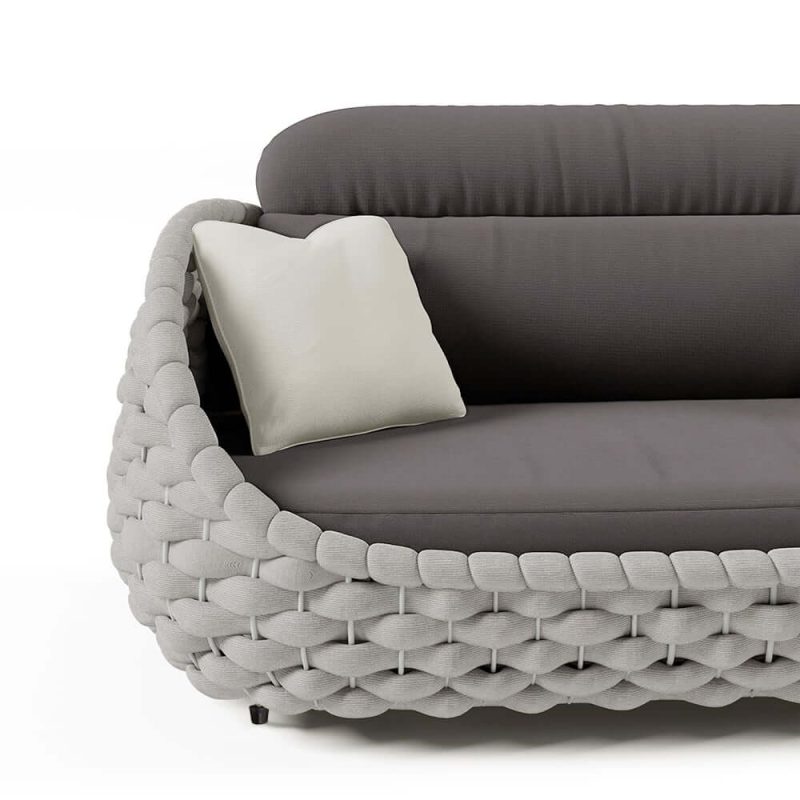"3 Seater Woven Outdoor Sofa Patio Couch in Gray Cushion & Pillow Included"