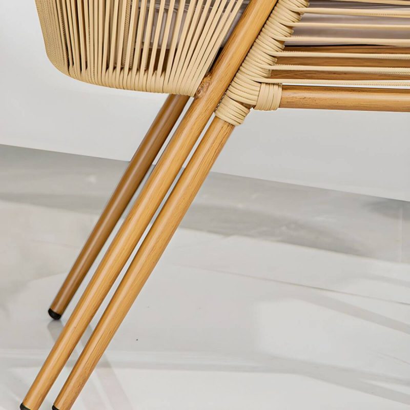 "Contemporary Dining Table Set with Oval Top and 2 Woven Chairs for Courtyard - Table & Chair(s) 2 Walnut/ White"