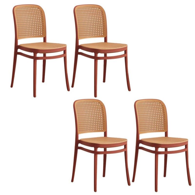 "Contemporary Dining Side Chair with Metal Legs Stacking Side Chair - Red 4 Piece Set"
