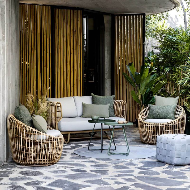 "Tropical Rattan Accent Outdoor Patio Sofa with Slipcovered Cushion - 31.5"L x 31.5"W x 31.5"H Symmetrical"