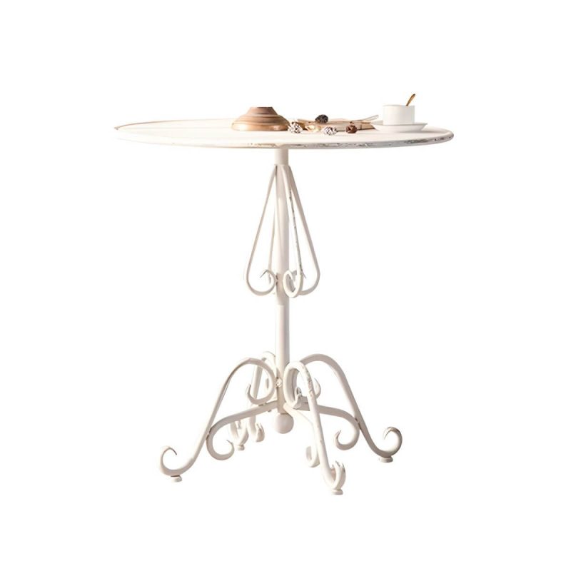 "Iron Round Dining Table French Country Round Patio Table in White - Table Only 31"L x 31"W x 32"H"