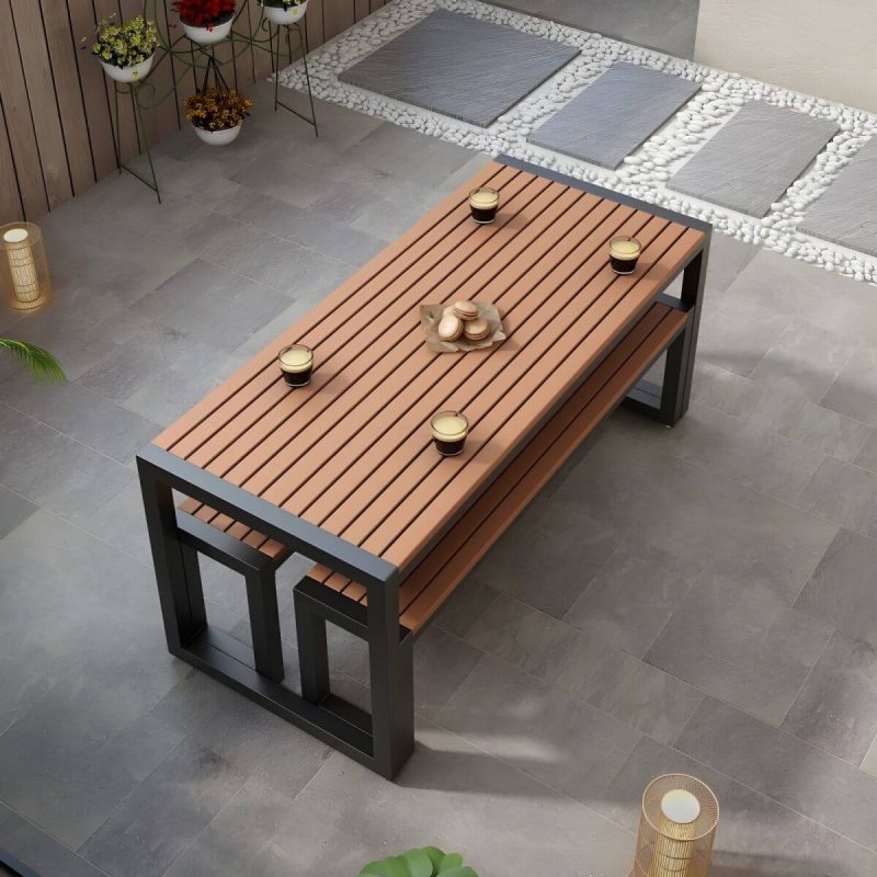 "Industrial Style Wooden Dining Table in Medium Wood Color - Non-Foldable - Table Only 55.1"L x 27.6"W x 29.5"H White"