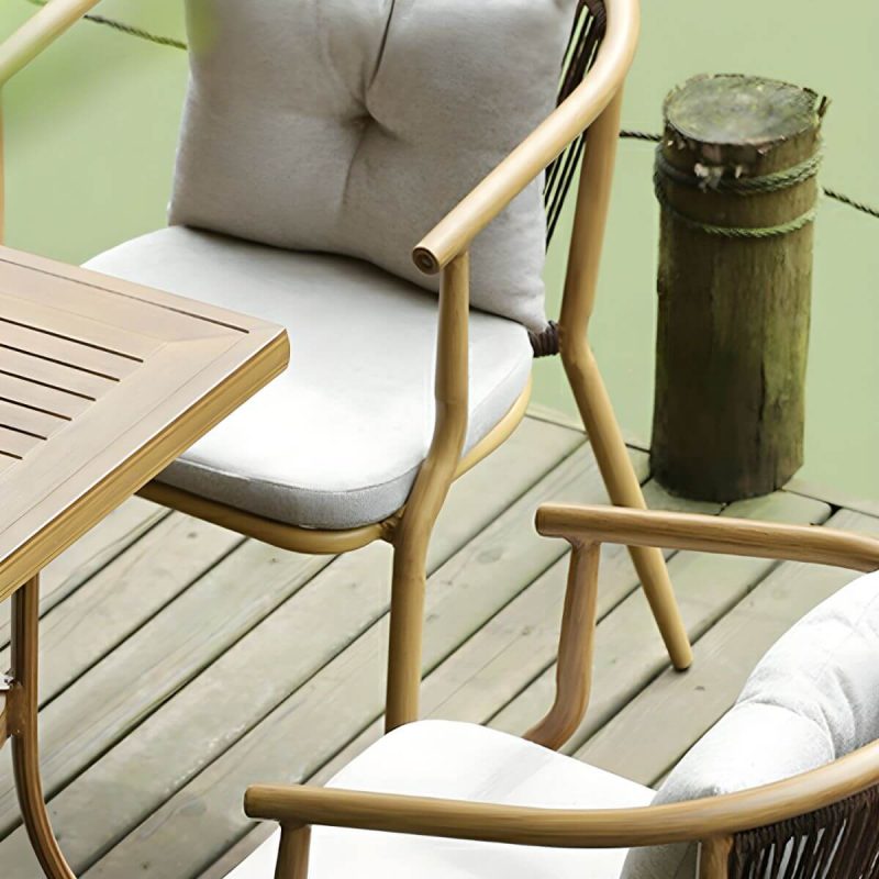 "Modern Natural Metal Patio Dining Set with Upholstered Chairs - Table & 4 Chairs 31.5"L x 31.5"W x 29.5"H Square"