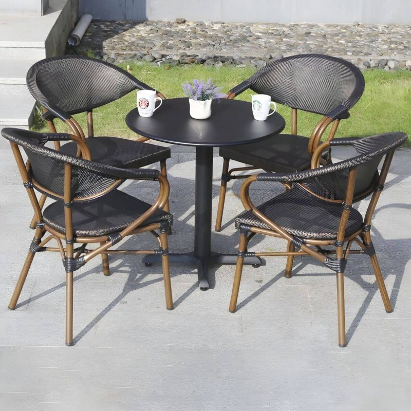 "Metal Modern Brown Patio Dining Set with Stackable Chairs and Weatherproof Durability - Table & Chair(s) 70 x 70 x 74 cm 4"