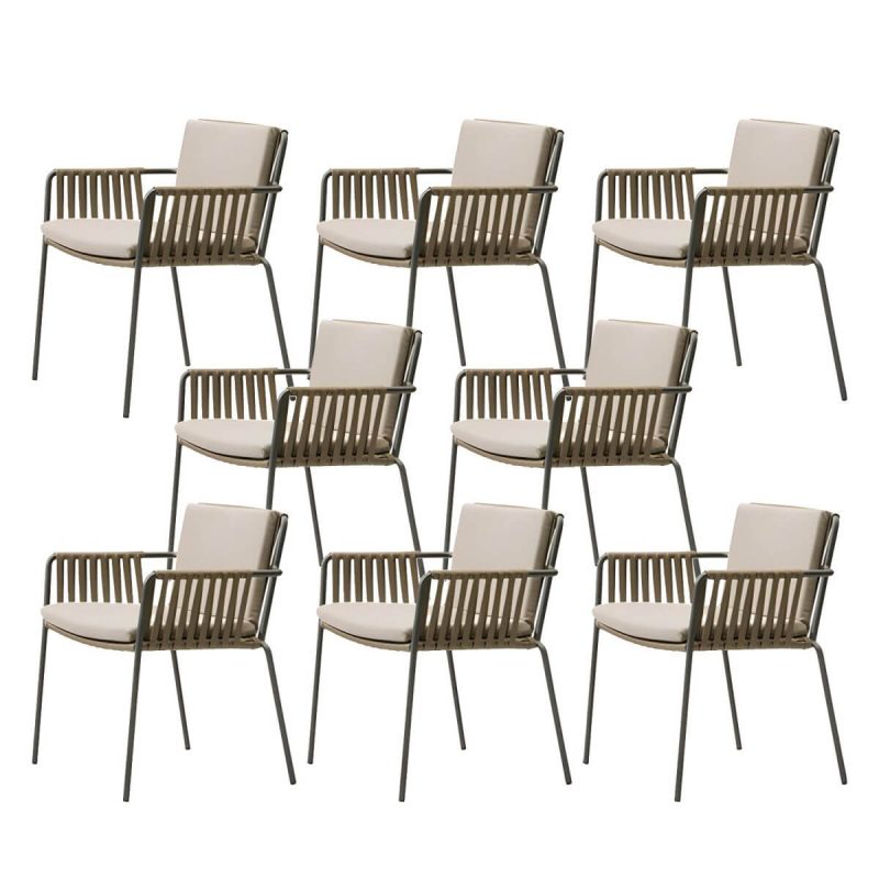 "Traditional Rattan Patio Dining Side Chair Square for Outdoor - 8 Piece Set"