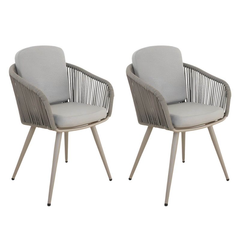 "Contemporary Cane Back Dining Arm Chair Braid Square for Outdoor - 2 Piece Set"