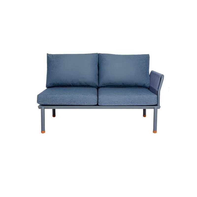 "Modern Blue Metal Sofa- Waterproof and UV Resistant, Includes Pillows and Cushions - 2-Seater Corner Sofa"