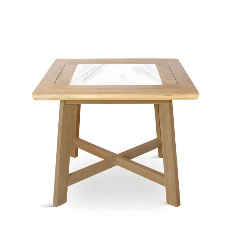 "Teak Wood Modern Patio Dining Table with Umbrella Hole - Waterproof and UV Resistant - Table Only 35.5"L x 35.5"W x 28.9"H Square"