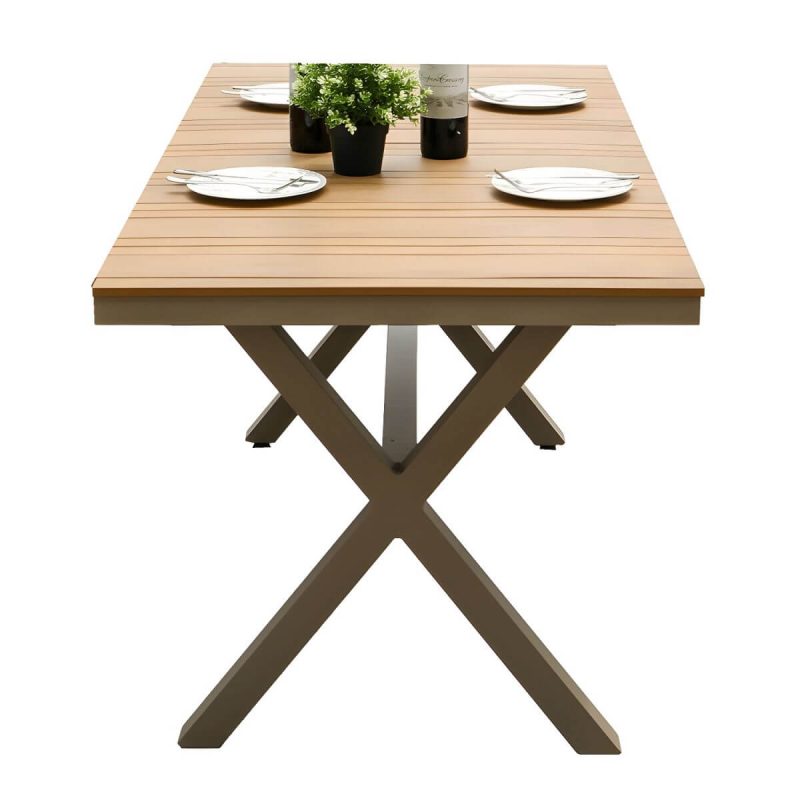 "Brown Wooden Patio Table Contemporary Style in Rectangular Shape - Table Only 63"L x 30"W x 28"H"