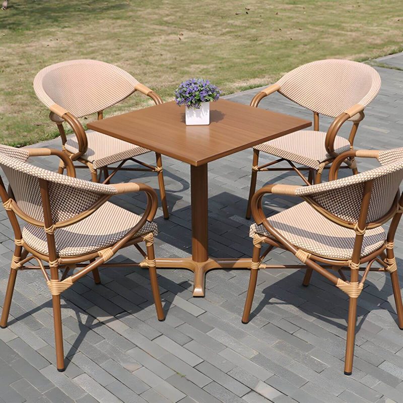 "Modern Geometric Waterproof Courtyard Table Metal Base Outdoor Table - Table Only Square Black 31.5"L x 31.5"W x 28.7"H"