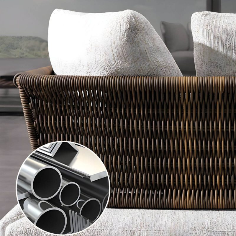"Modern Wicker/Rattan Sofa with Waterproof Gray Upholstery and Cushions - 36"L x 36"W x 27"H 1-Seater Sofa"