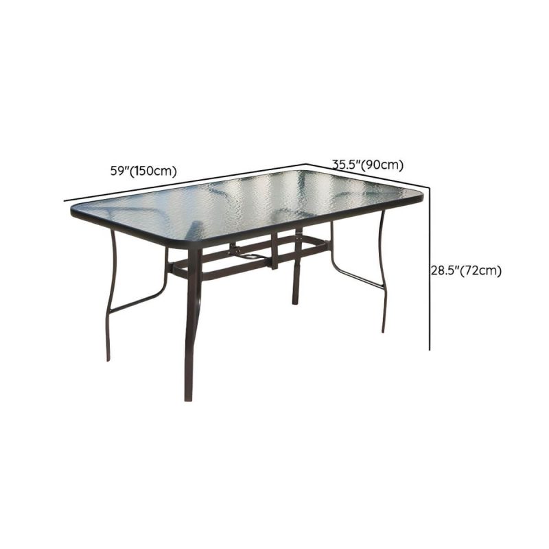 "Dimension of Contemporary Glass Dining Table Set with Black Woven Chairs for Courtyard - Table & Chair(s) 59"L x 35"W x 28"H 4 Clear"