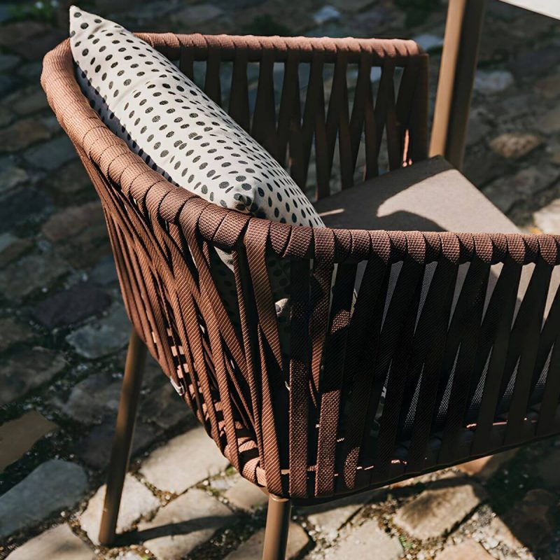 "Modern Metal Arm Chair with Brown Wicker Back and Rust-Resistant Steel Frame for Patio Dining - 1 Piece"