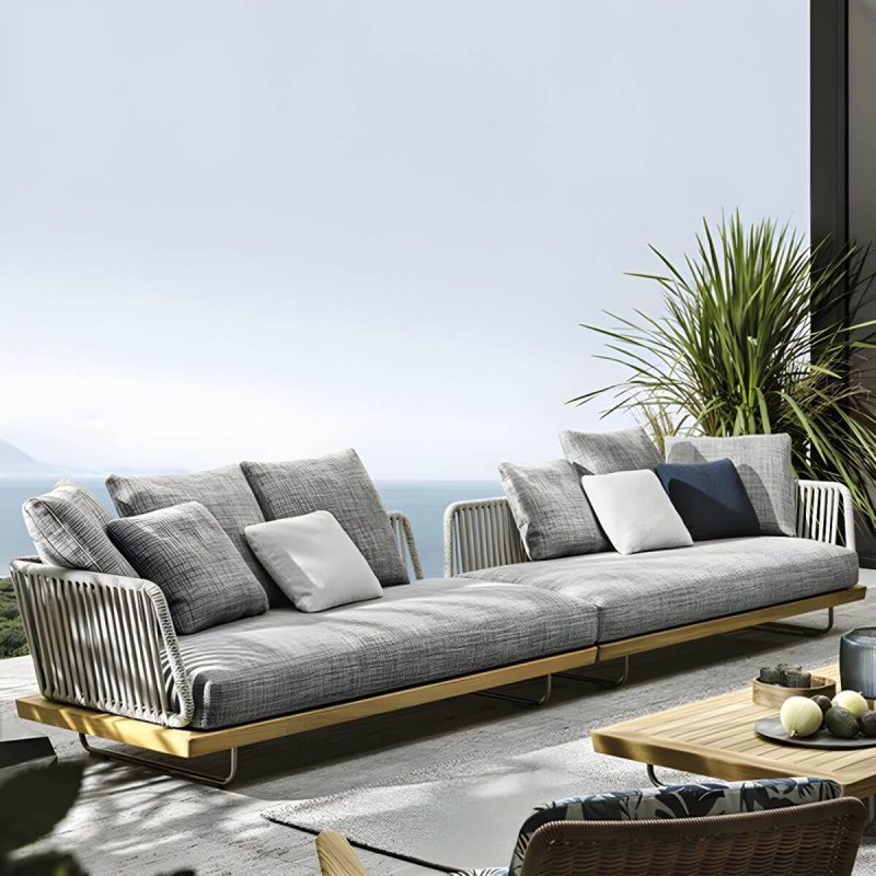 "Contemporary Water Resistant Solid Wood Patio Sofa with Cushions - Daybed"