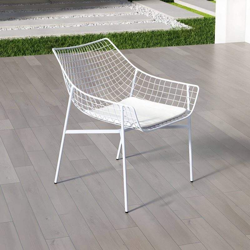 "Contemporary Iron Frame Black and White Armless Dining Side Chair - White 1 Piece"