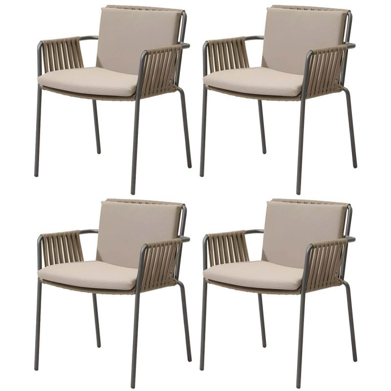 "Modern Dining Armchair with Cushions and Arm Water Resistant - Brown 4 Piece Set Rope"