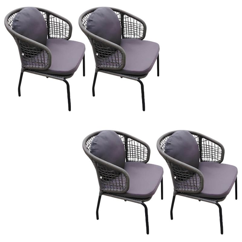 "Rattan Outdoors Dining Chair Tropical Metal Armchair Dining Side Chair - PE Woven Rattan 4 Piece Set"
