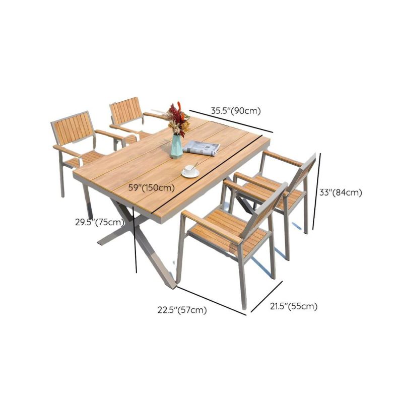 "Dimension of Brown Metal Wood 5-Piece Patio Dining Set with Rectangular Table and 4 Chairs - Natural Table & 4 Chairs 59.1"L x 35.4"W x 29.1"H Rectangular"