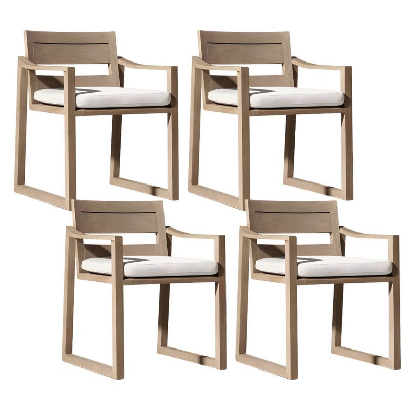 "Modern Dining Side Chairs Solid Wood Natural RemovableUV Protective Finish Cushion - With Arms 4 Piece Set"