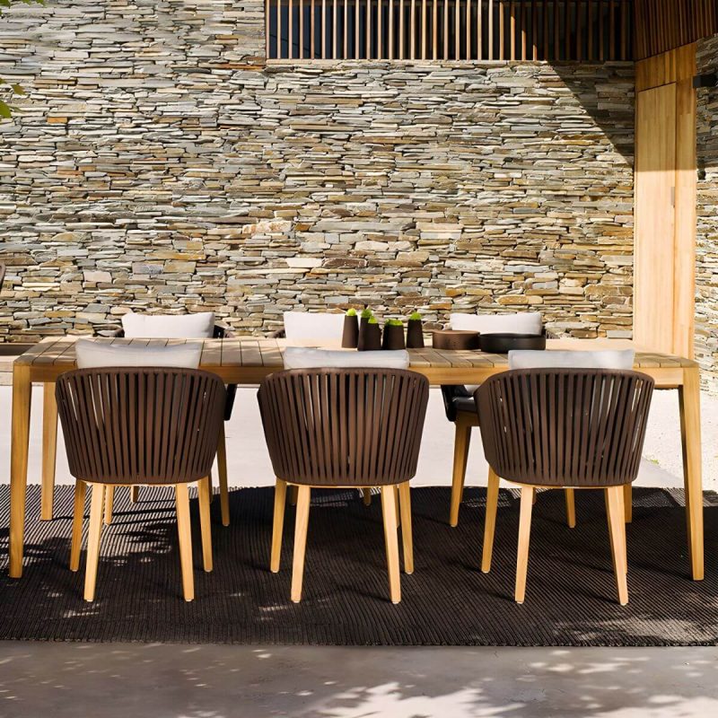"Teak Wood Dining Table Modern Outdoor Water Resistant Patio Table - 59.1"L x 31.5"W x 29.5"H Table Only"