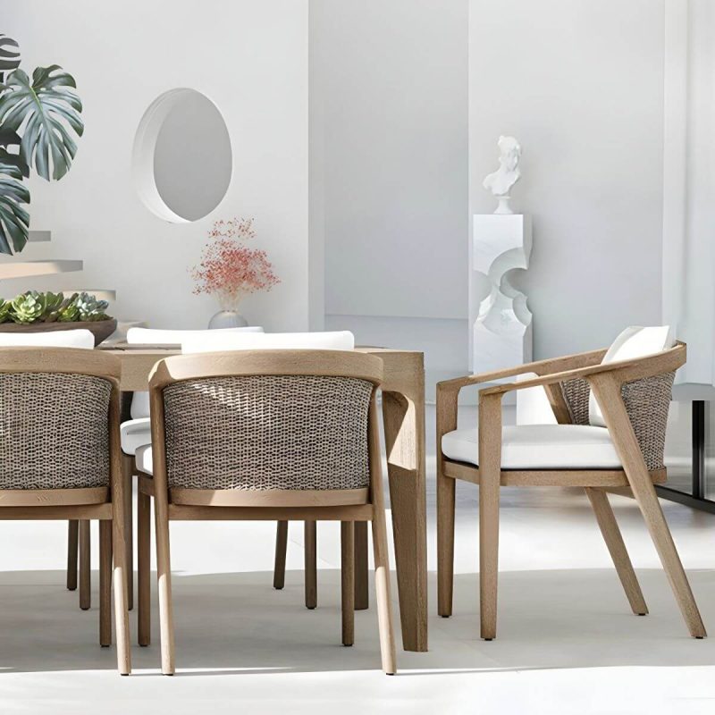 "Elegant Teak Wood Weatherproof Patio Dining Set with Modern Design - Chair(s) 26"L x 25"W x 33"H"