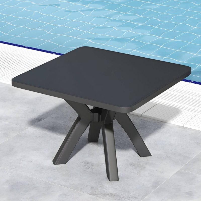 "Minimalistic Square Dining Table Plastic Outdoor Dining Table - Black Table Only"